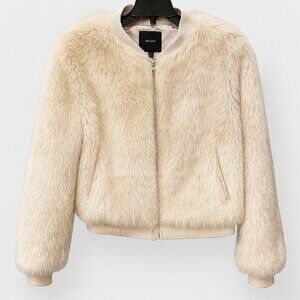 Forever 21 Faux Fur Bomber Style Cream Zip Front Jacket - EUC Sz.